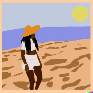 Woman on the beach, which is a predisposition for UTI